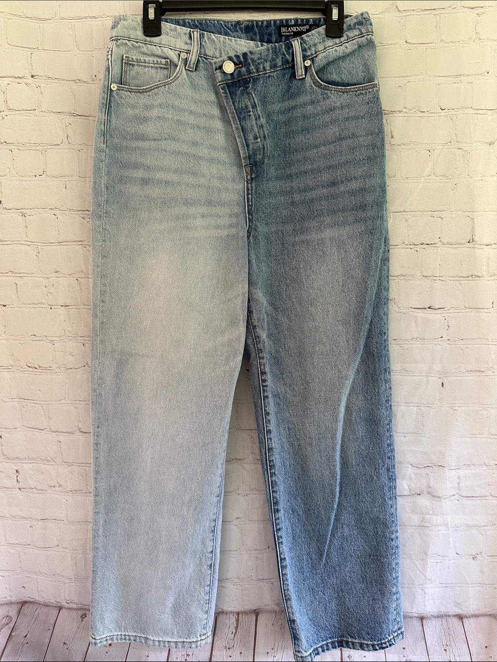 Blank NYC Two-Tone Light Blue Straight Leg Jeans
